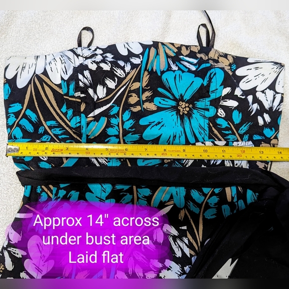Vintage le chateau size med strapless mini dress, EUC, teal floral pattern - Picture 6 of 16